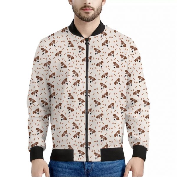 Jack Russell Terrier And Bone Print Bomber Jacket