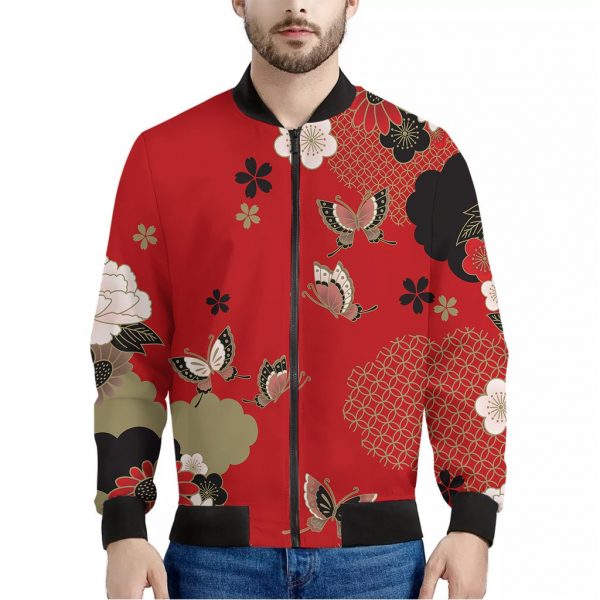 Japanese Flower Print Bomber Jacket