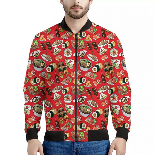 Japanese Food Pattern Print Bomber Jacket