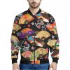 Japanese Hand Fan Pattern Print Bomber Jacket