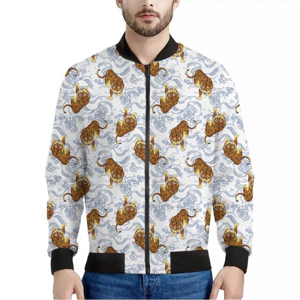Japanese Tiger Pattern Print Bomber Jacket