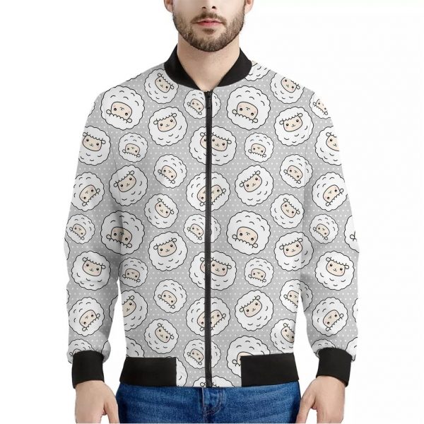 Kawaii Sheep Pattern Print Bomber Jacket