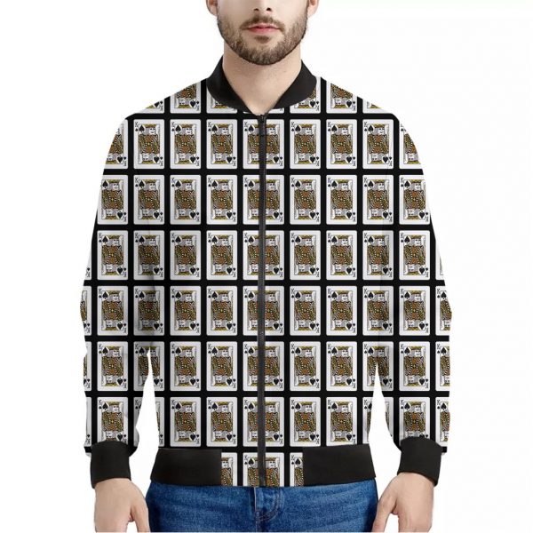 King Of Spades Playing Card Pattern Print Bomber Jacket