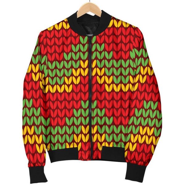 Knitted Reggae Pattern Print Bomber Jacket