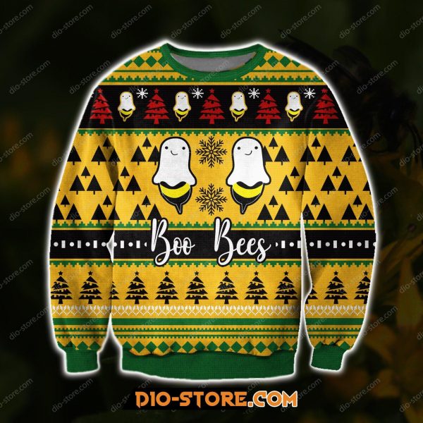 Knitting Pattern Boo Bees 3D Print Ugly Christmas Sweatshirt