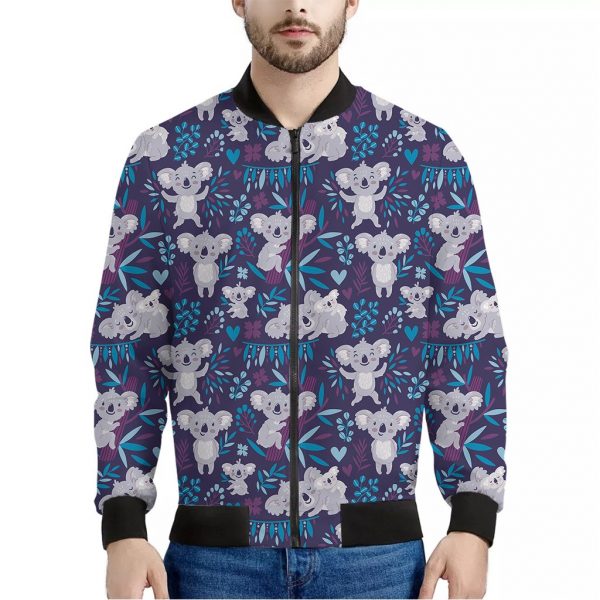 Koala Forest Pattern Print Bomber Jacket