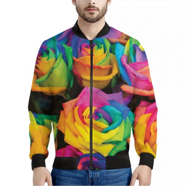 LGBT Pride Rainbow Roses Print Bomber Jacket