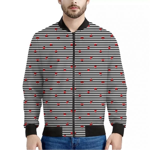 Ladybug Striped Pattern Print Bomber Jacket