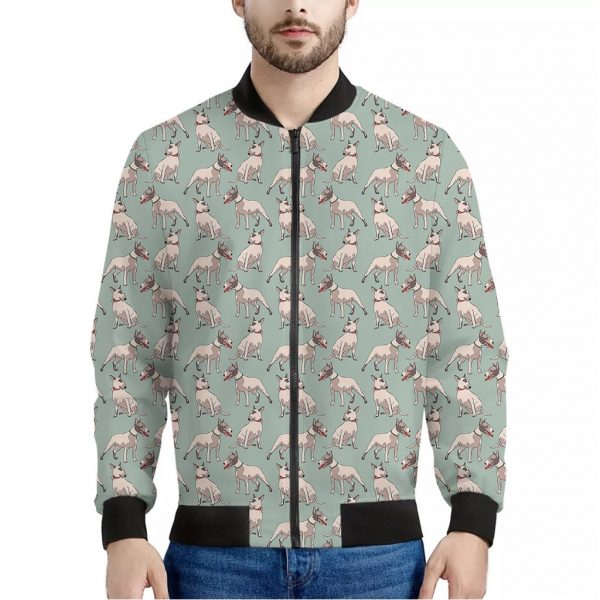 Laurel Green Bull Terrier Pattern Print Bomber Jacket