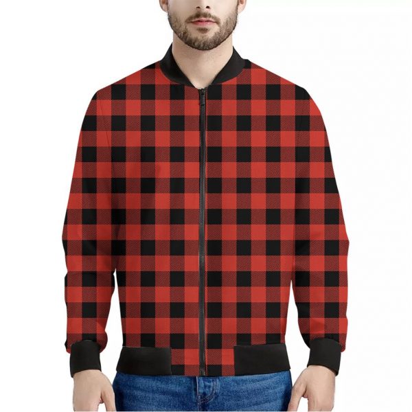 Lava Orange Buffalo Check Pattern Print Bomber Jacket
