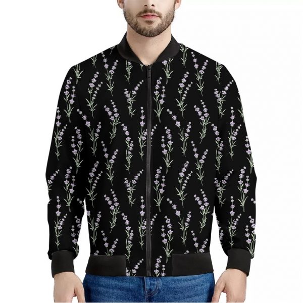 Lavender Flowers Pattern Print Bomber Jacket