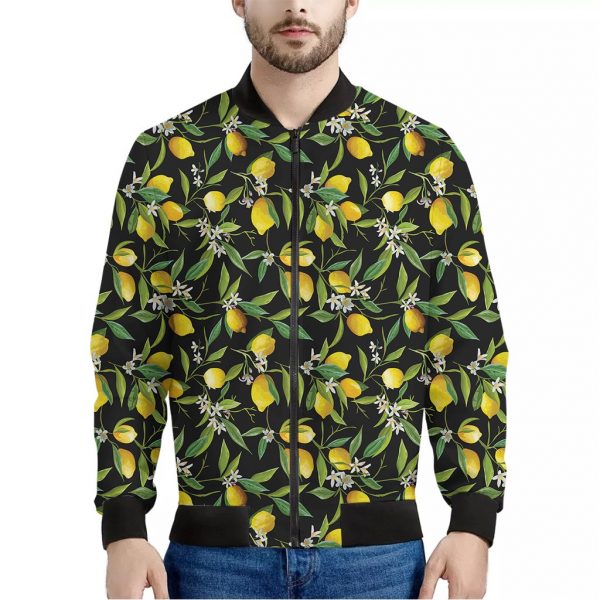 Lemon And Flower Pattern Print Bomber Jacket