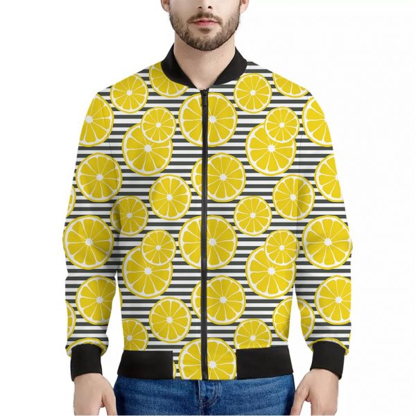 Lemon Striped Pattern Print Bomber Jacket