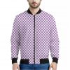 Light Purple And White Checkered Print Bomber Jacket