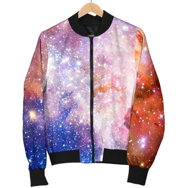 Light Stardust Galaxy Deep Space Print Bomber Jacket