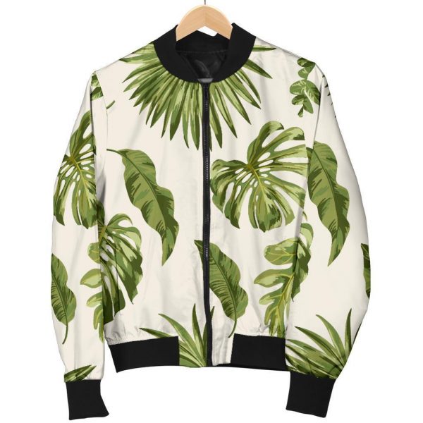 Light Tropical Leaf Pattern Print Bomber Jacket