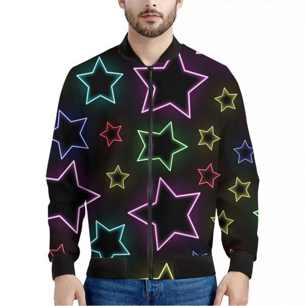 Lights Star Pattern Print Bomber Jacket