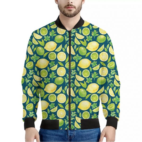 Lime And Lemon Pattern Print Bomber Jacket