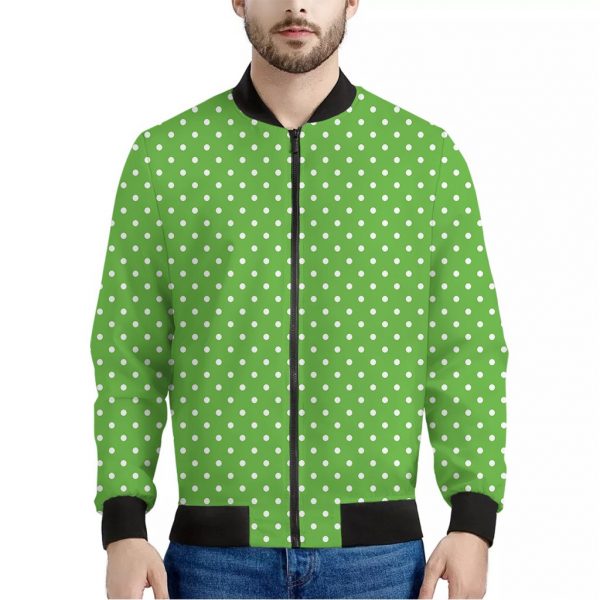 Lime Green And White Polka Dot Print Bomber Jacket