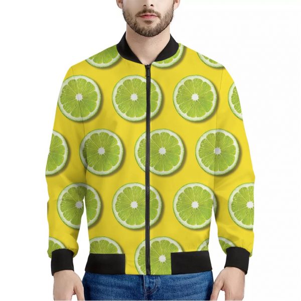 Lime Slices Pattern Print Bomber Jacket