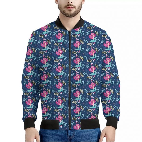 Little Cute Mermaid Pattern Print Bomber Jacket