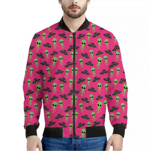 Little Green Alien UFO Print Bomber Jacket