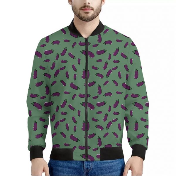 Little Purple Eggplant Pattern Print Bomber Jacket