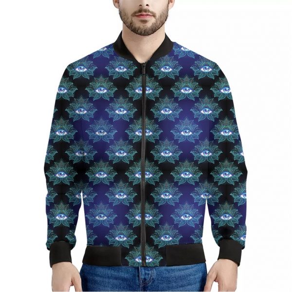 Lotus Eye of Providence Pattern Print Bomber Jacket