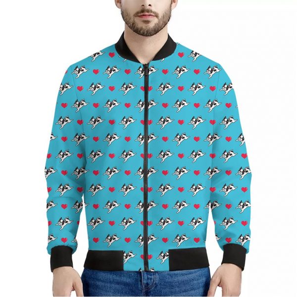 Love French Bulldog Pattern Print Bomber Jacket