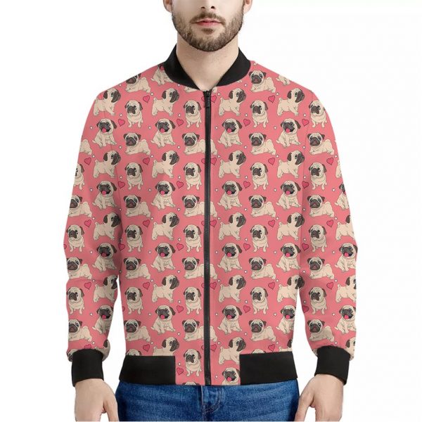 Love Pug Pattern Print Bomber Jacket