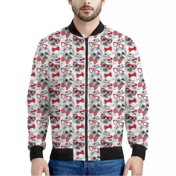 Lovely Yorkshire Terrier Pattern Print Bomber Jacket