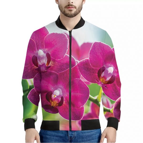 Magenta Orchid Flower Print Bomber Jacket