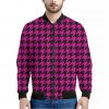 Magenta Pink And Black Houndstooth Print Bomber Jacket