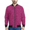 Magenta Pink Glitter Texture Print Bomber Jacket