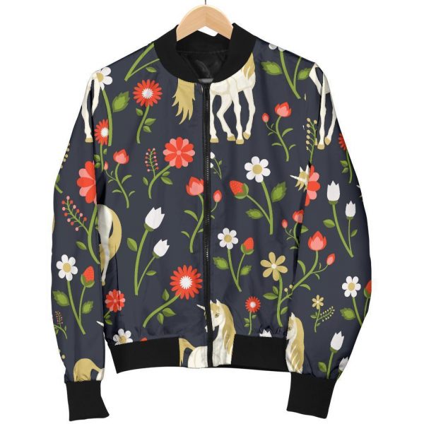 Magic Floral Unicorn Pattern Print Bomber Jacket