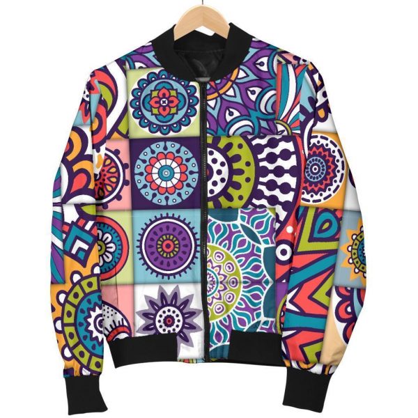 Mandala Tile Bohemian Pattern Print Bomber Jacket