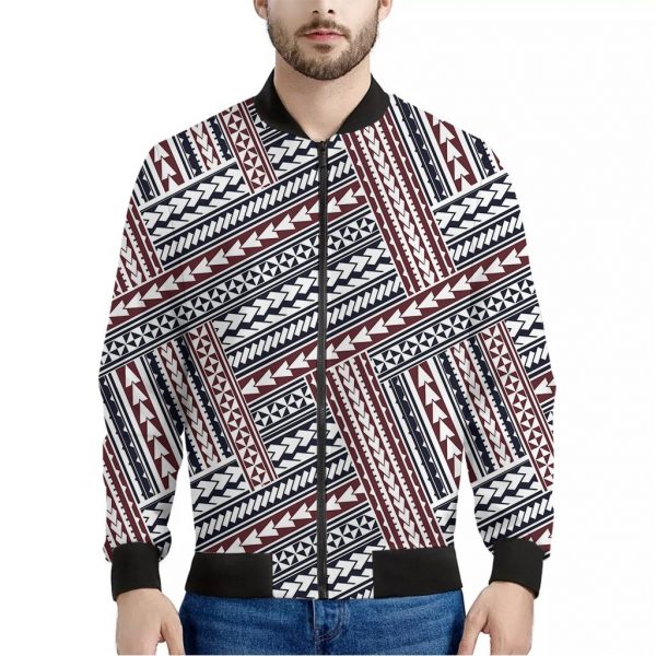 Maori Tribal Pattern Print Bomber Jacket