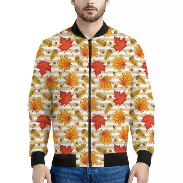 Maple And Oak Pattern Print Bomber Jacket
