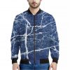 Marble Denim Jeans Pattern Print Bomber Jacket