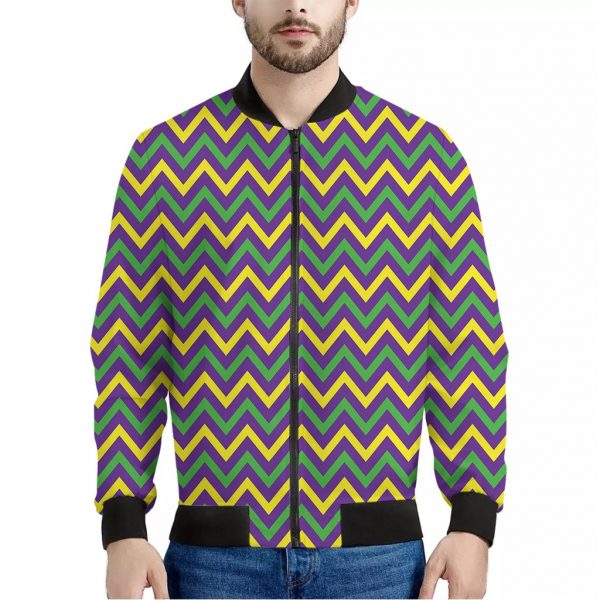 Mardi Gras Chevron Pattern Print Bomber Jacket