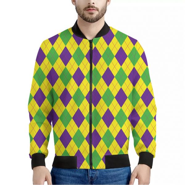 Mardi Gras Fat Tuesday Argyle Print Bomber Jacket