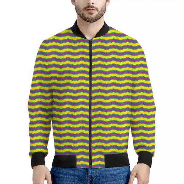 Mardi Gras Fat Tuesday Zigzag Print Bomber Jacket
