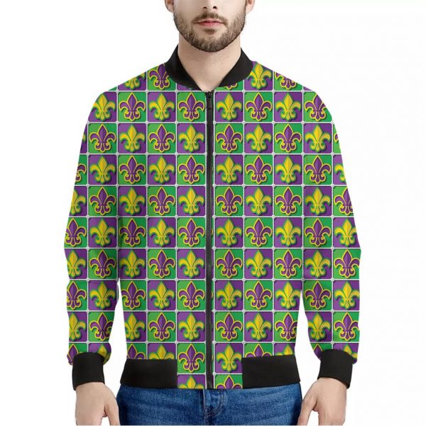 Mardi Gras Fleur De Lis Pattern Print Bomber Jacket