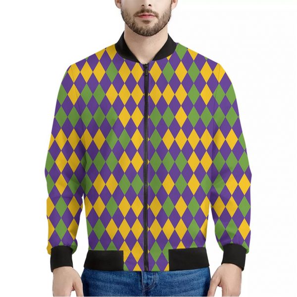 Mardi Gras Harlequin Pattern Print Bomber Jacket