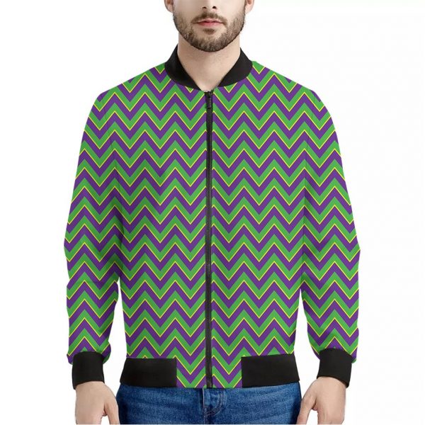 Mardi Gras Zigzag Pattern Print Bomber Jacket