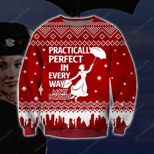 Mary Poppins Knitting Pattern 3D Print Ugly Christmas Sweatshirt