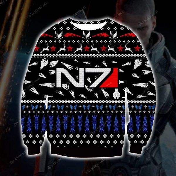 Mass Effect N7 Knitting Pattern 3D Print Ugly Christmas Sweatshirt