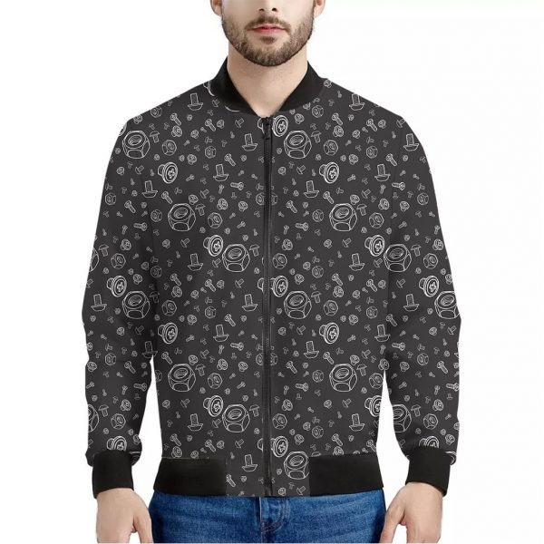 Mechanic Nuts and Bolts Pattern Print Bomber Jacket