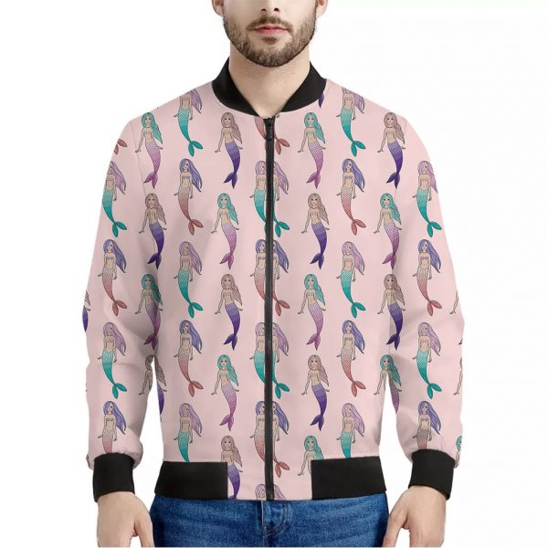 Mermaid Girls Pattern Print Bomber Jacket