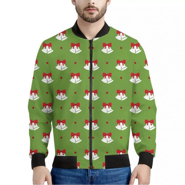Merry Christmas Bells Pattern Print Bomber Jacket